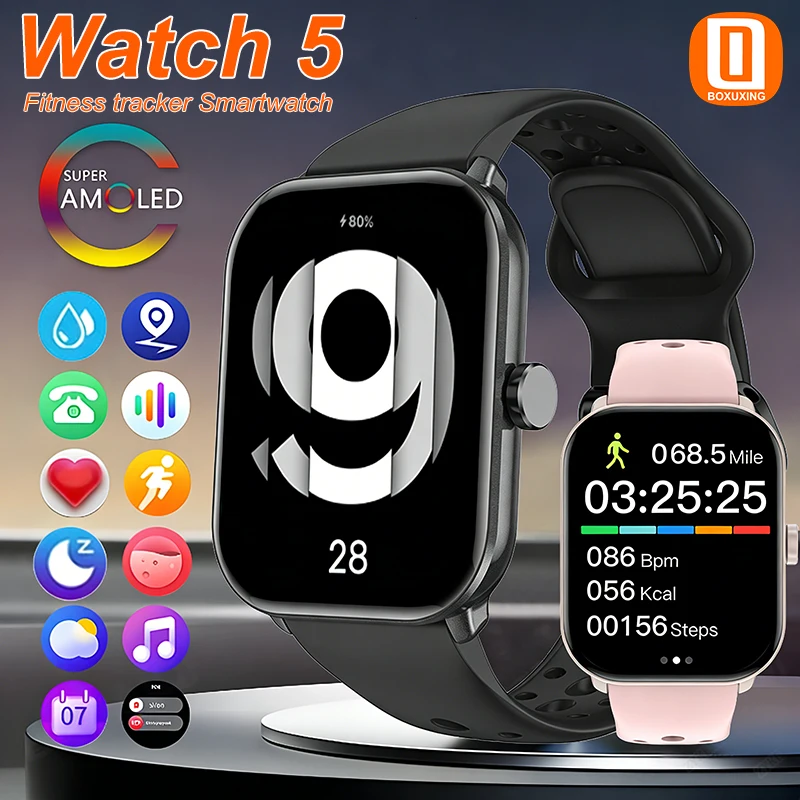 2026 New Watch 5 Smart Watch Men Women Sports Screen Fitness Tracker Heart Rate ECG Waterproof Call Smartwatch For Android iOS