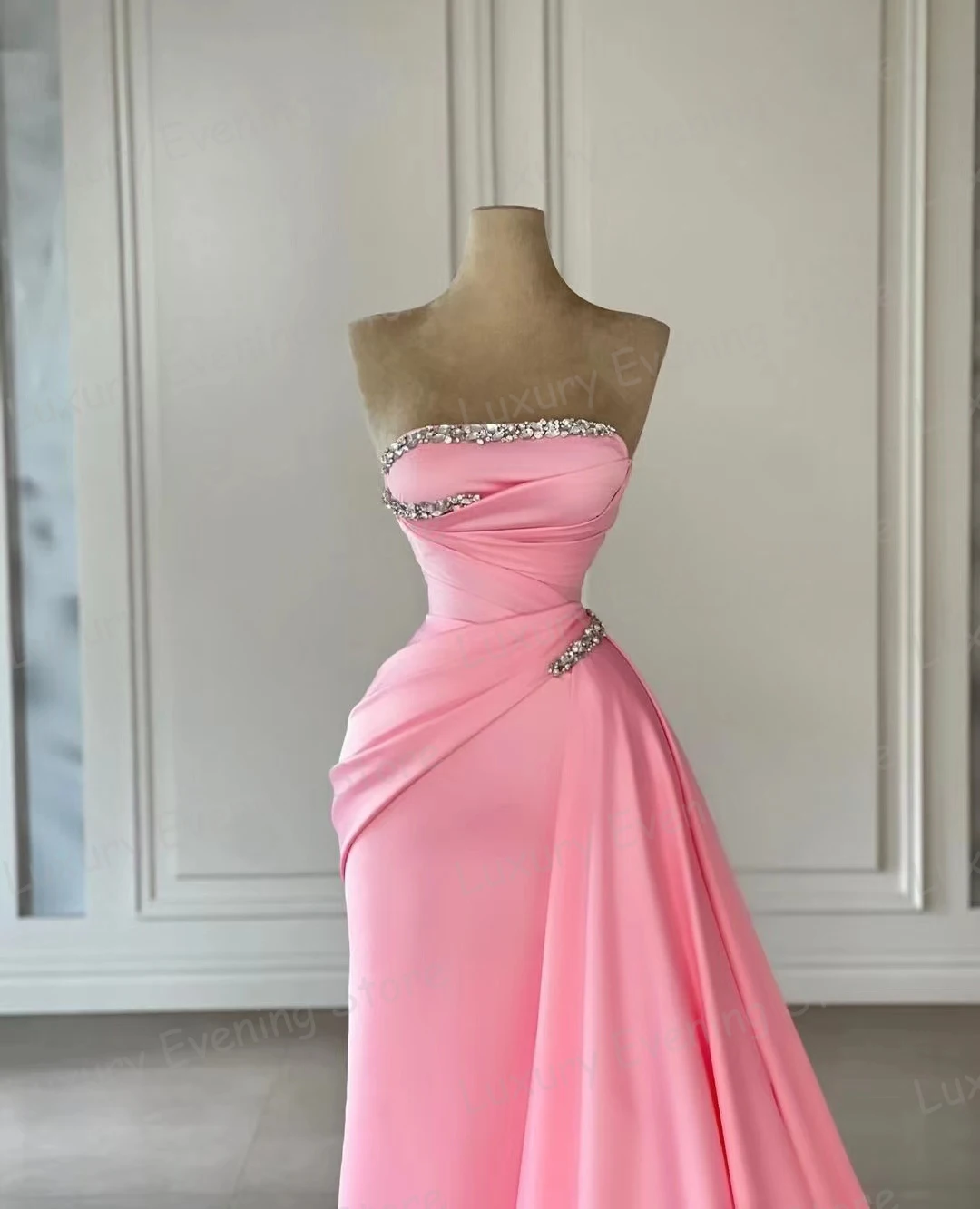 Robe de Soirée Sirène Rose pour Femme, Tenue de Célébrité Sexy, Sans Bretelles, à Paillettes, en Satin, Élégante