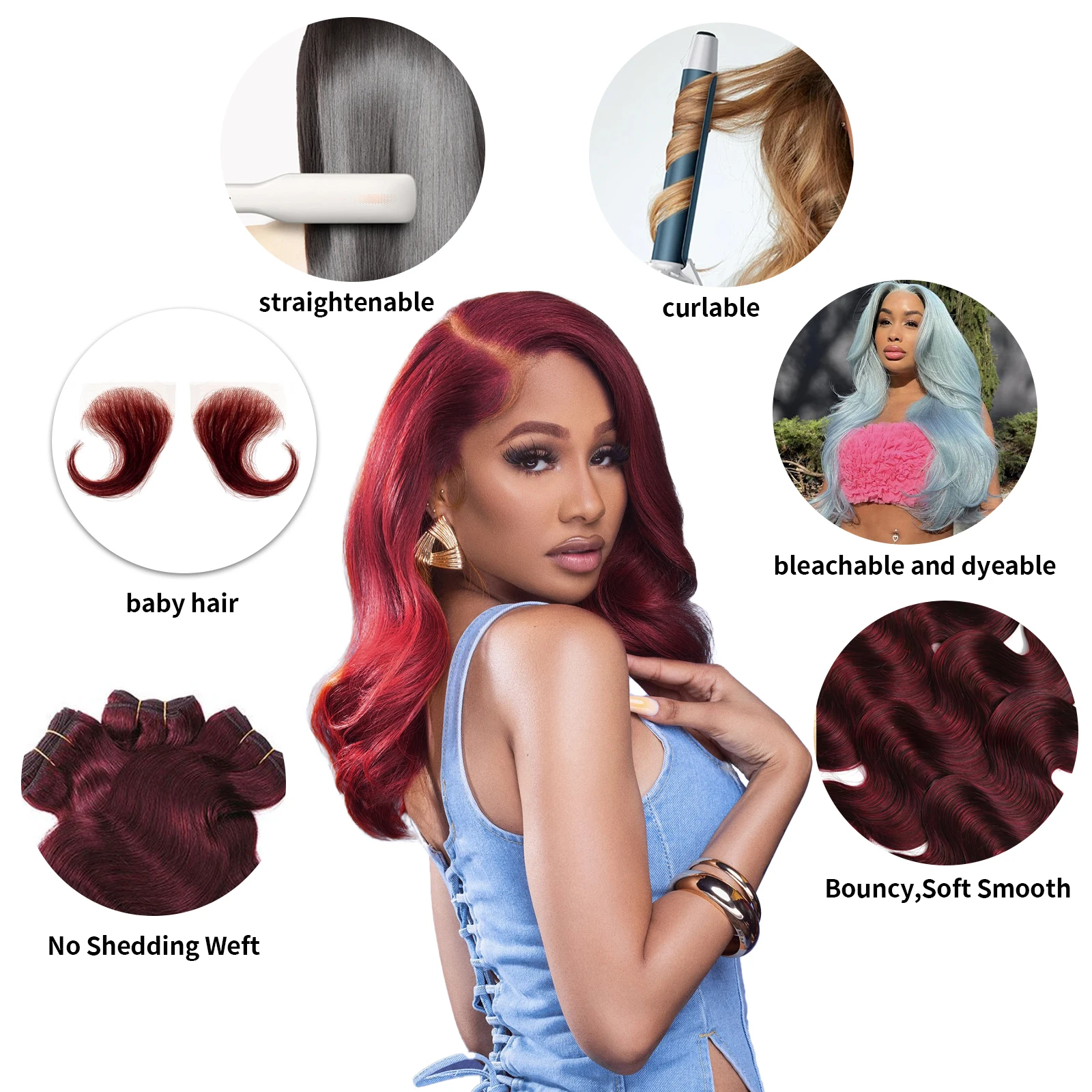 16A ดิบรวมกลุ่มผมมนุษย์ 18 20 22 นิ้ว 99J Burgundy Body Wave Human Hair Bundles Virgin Water หยักสานผม Extension