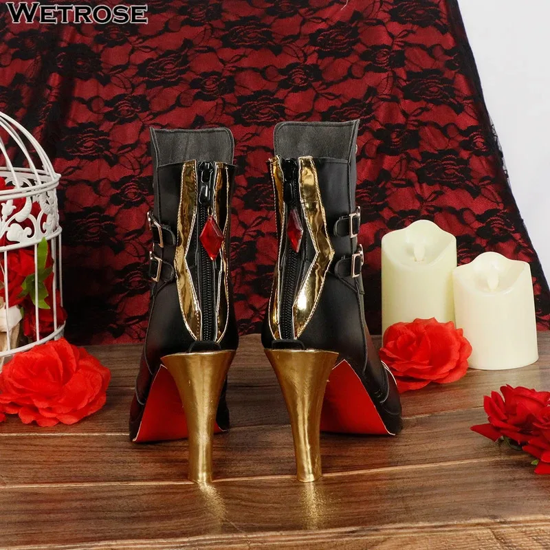 dd12【Wetrose】В наличии Genshin Impact Arlecchino Обувь для косплея The Knave Arurekki Meshitsukai Fatui Harbingers Сапоги на каблуке