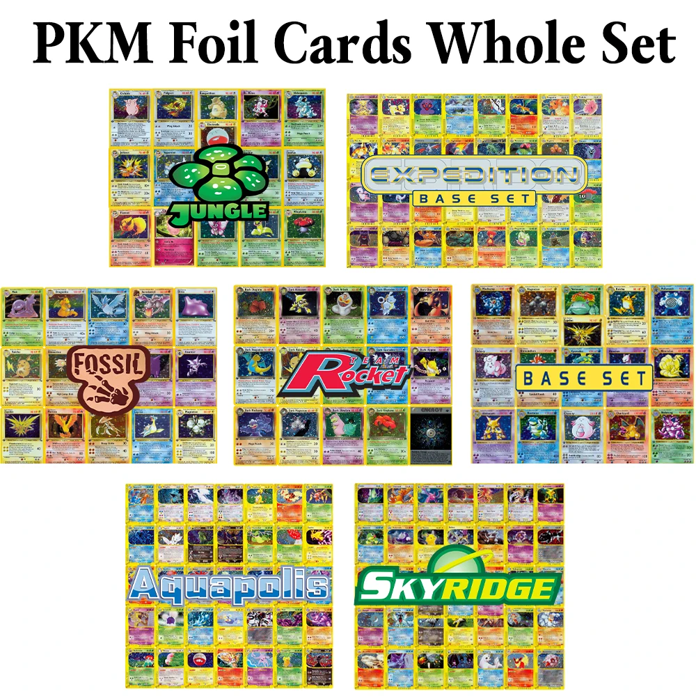 PKM Foil Game Cards Whole Set Proxy Base Set Jungle Fossil Team Rocket Skyridge Aquapolis Expedition PTCG Collectible Toys Gifts