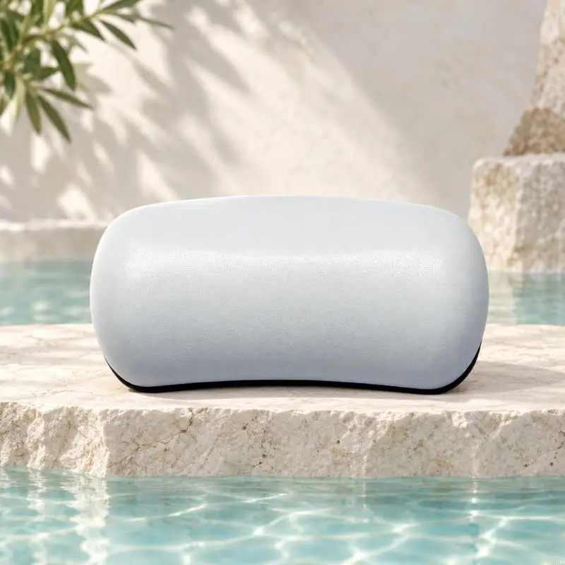 White Polyurethane Bath Pillow with Two Suction Cups and a Rounded Rectangular Profile That Creates a Place to Rest the 55KF