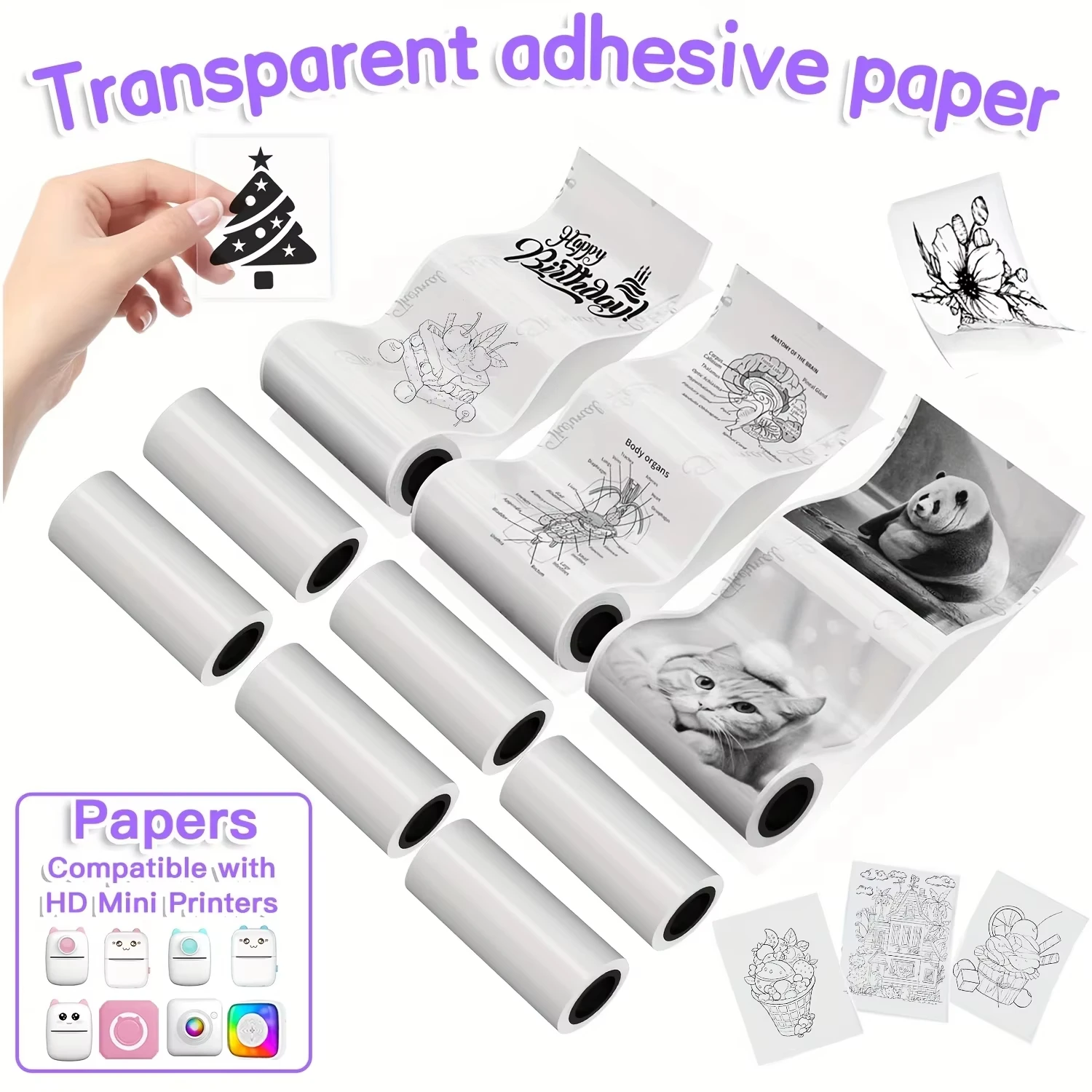 Clear Self-Adhesive Thermal Printer Paper, 57mm Transparent Stickers for Mini Portable Receipt Printers, HD Printing for Labels