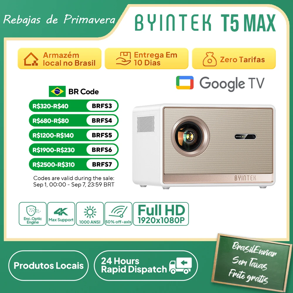 Byintek T5 Max Projetor Full HD 1080P Android 11 WiFi 6