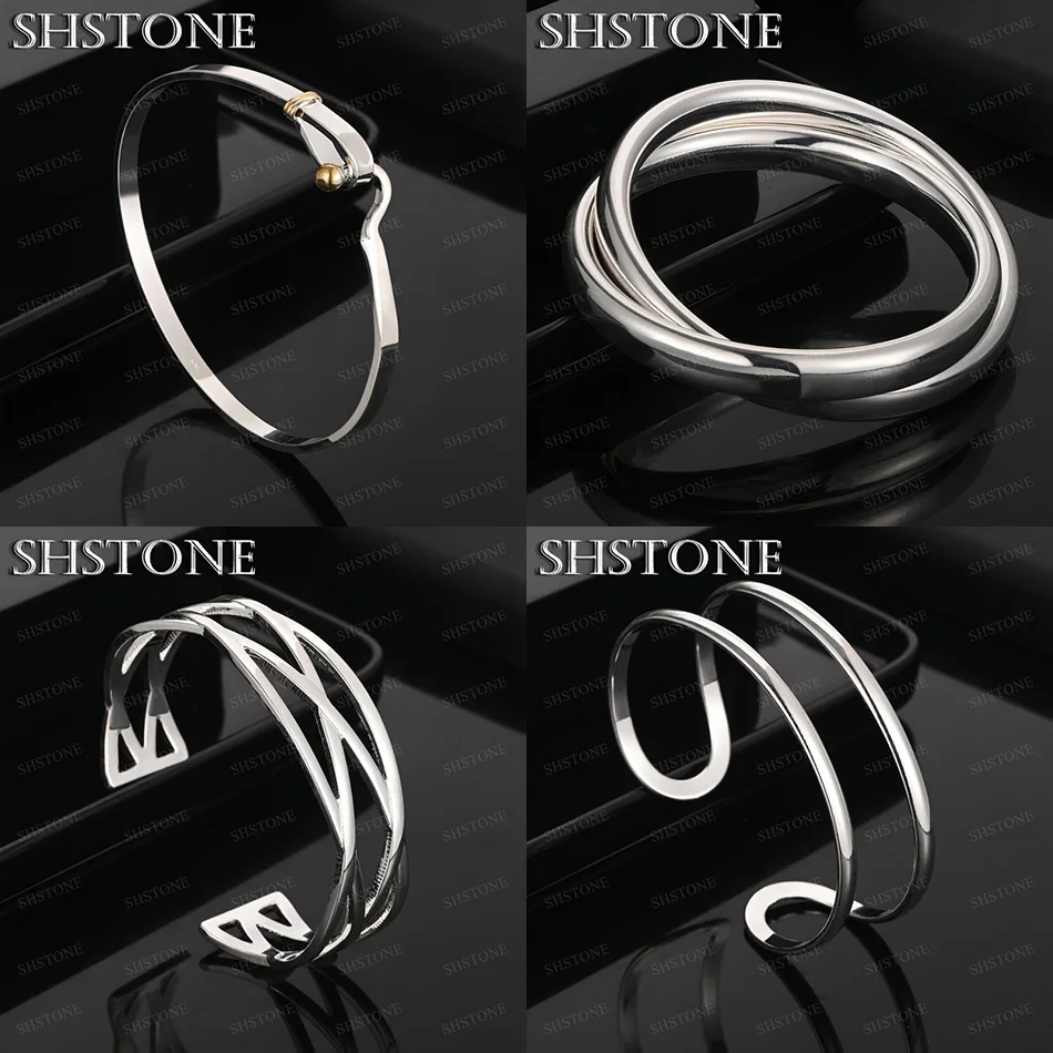

Fine 925 Sterling Silver Two-Line Cross Grid Half-circle Round Bangle Women Men Engagement Party Fashion New Jewelry Accessories
