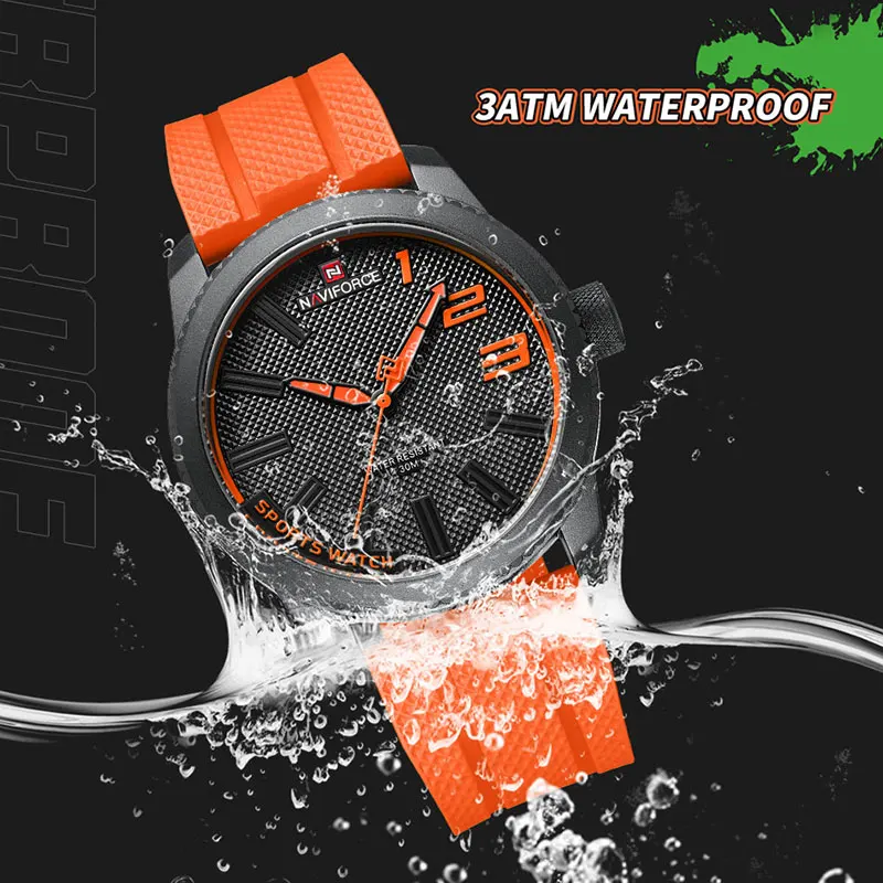 Naviforce relógio de quartzo masculino com pulseira de silicone, casual, impermeável, moda, estilo popular, novo