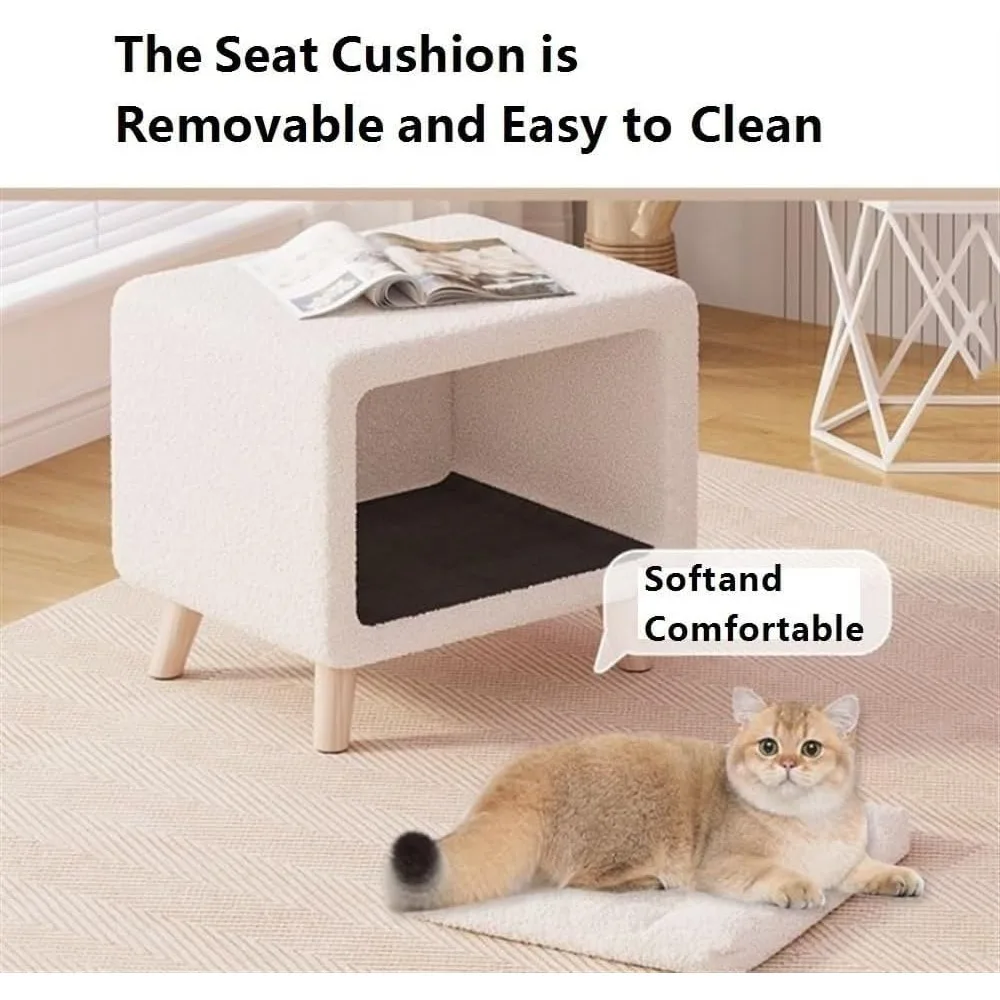 منضدة سرير قطة مدمجة مع حصيرة قابلة للإزالة وتخزين لغرفة المعيشة - لمسة نهائية بيضاء شديدة التحمل #4