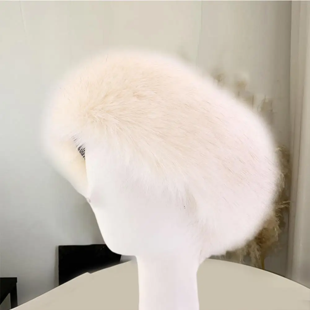 Elastic Weather Cap Soft Fluffy Faux Fur Headband Cozy Winter Earwarmer for Women Elastic Anti-slip Ski Hat with Thick Warmth