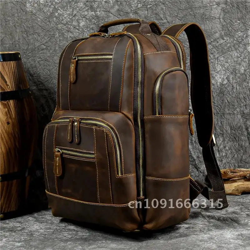 Mochila de cuero Newsbirds para hombre, mochila retro de lujo a la moda, bolso de viaje, mochila escolar para hombre, mochila de cuero para hombre