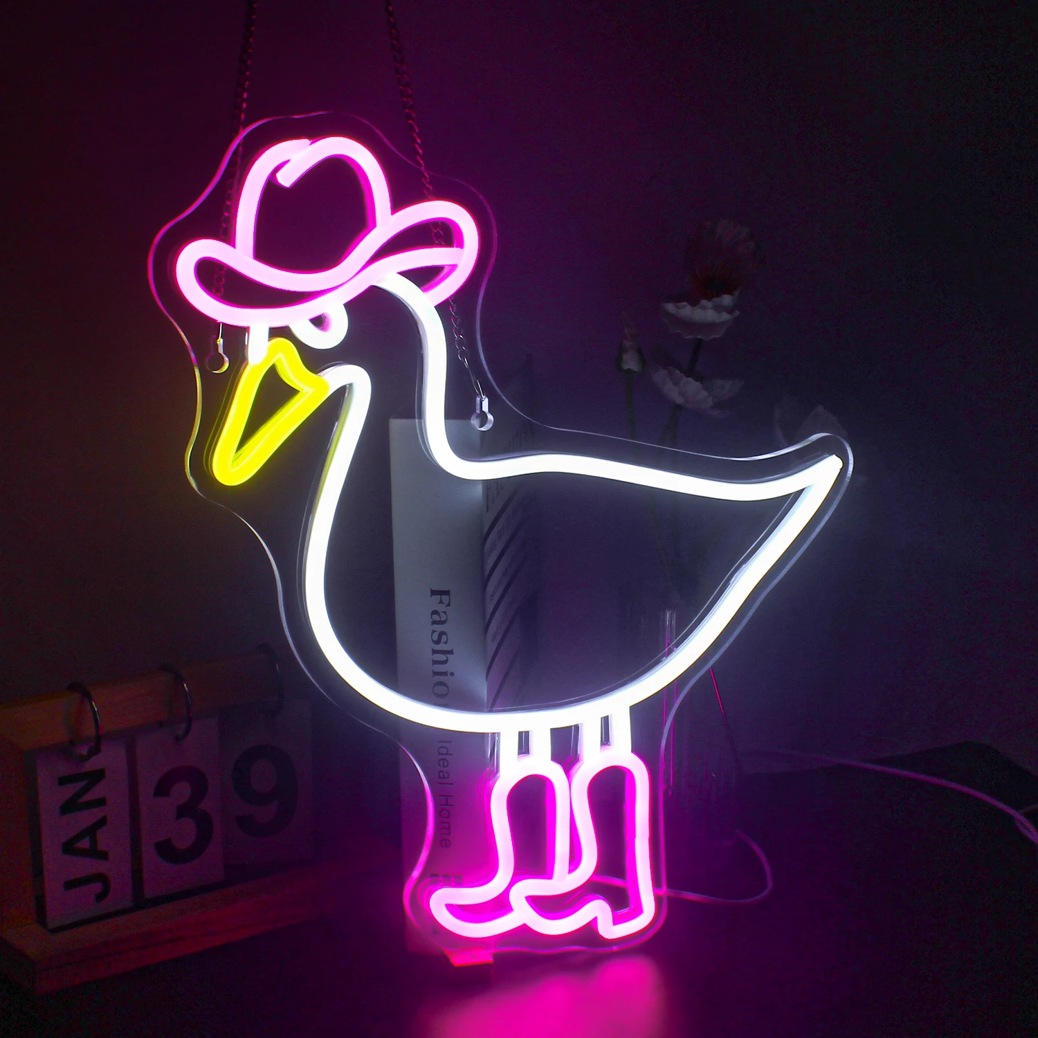 

Pink White Cowboy Duck With Boots Neon Sign LED Cowgirl Signs For Room Decor Bedroom Home Bar Girl Boy Haning Acrylic Wall Art