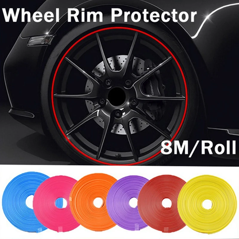 8M / Roll Rim Blades Car Vehicle Color Wheel Rims Protectors Decor Strip Tire Guard Line Rubber Mounding Trim Tire Guard Line