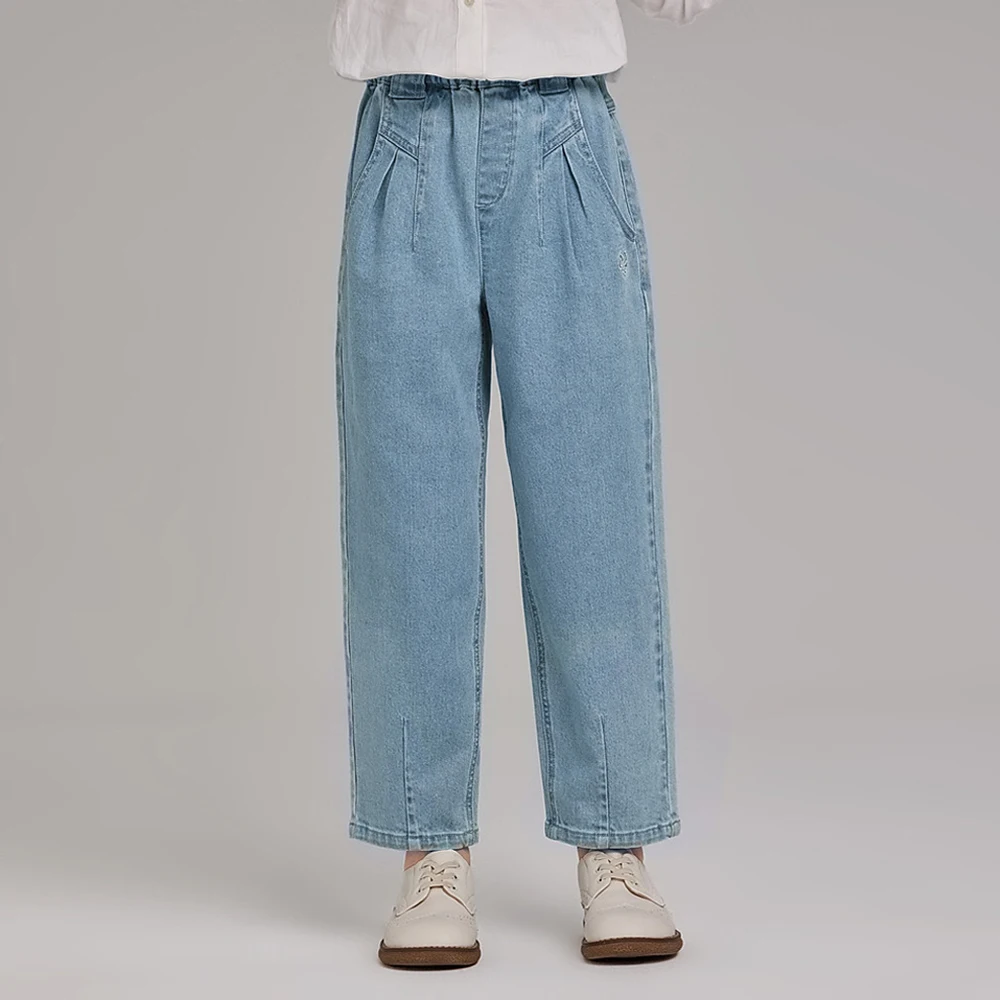 Dave Bella Children Autumn Embroidery Jeans Casual 7-13 Years Teen Girls Straight Pants Elastic Trousers DK3263084