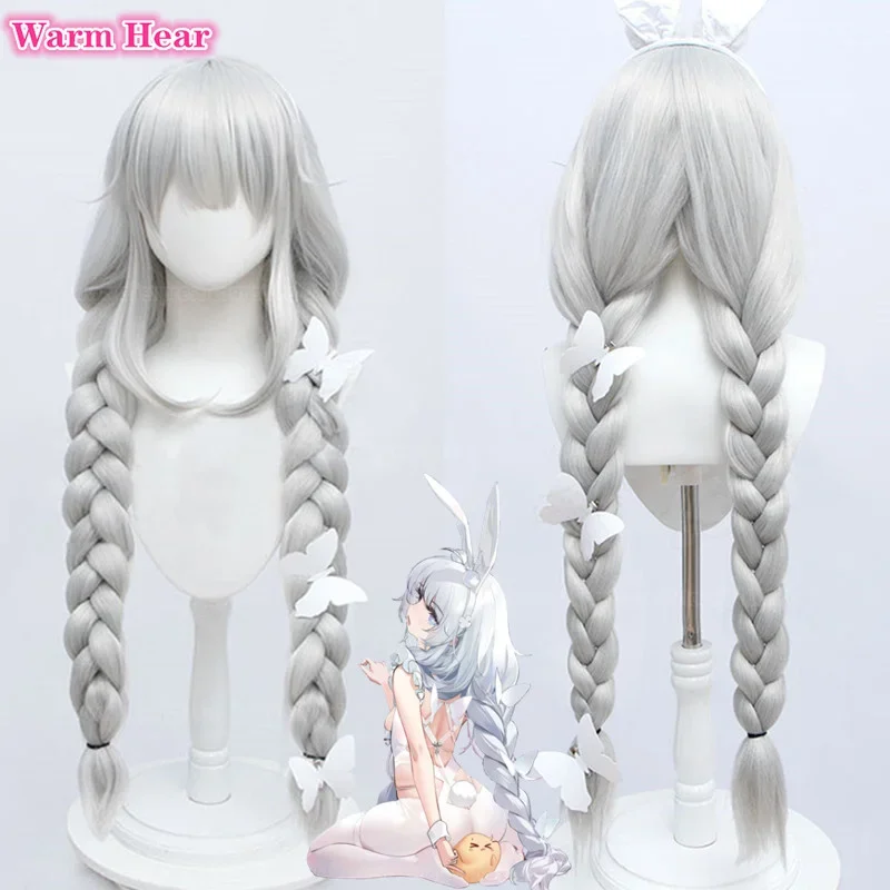 Game MNF le Maline cosplay wig white bunny girl silver white 90cm twist braid heat resistant hair Halloween party wigs