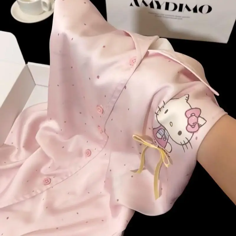 

2Pcs Sanrios Cute Pajamas Hello Kittys Kawaii Short Sleeves Shorts Fashion Casual Comfortable Breathable Loose High End Gifts