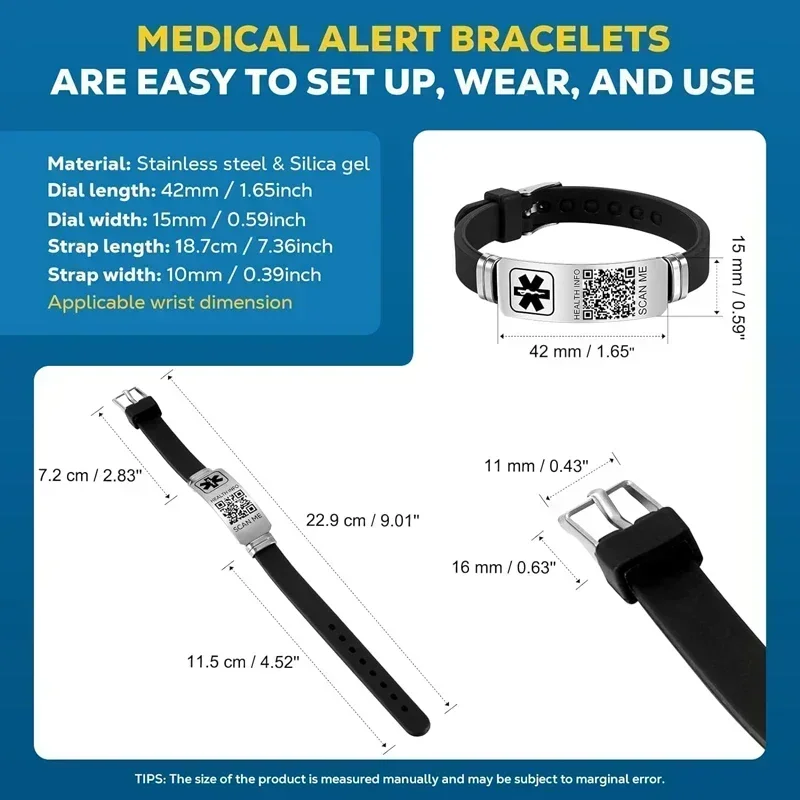 Fashion Adjustable QR Code Medical Warning Bracelets DIY Free Carving Emergency Health ID Bracelet Sports Wristband Jewelry