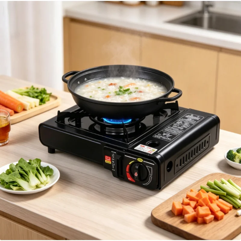 Tragbarer Outdoor-Kartuschen-Gaskocher, Multifunktionaler BBQ-Hotpot-Kocher für Hauspartys, Camping und Picknicks