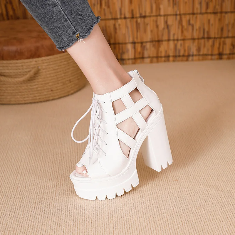 2024 Summer New Platform Nightclub Super High Heel T Stage Nude Sandals Fashion Versatile Fish Mouth High Heeled Shoes for Women