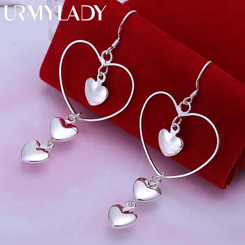 

URMYLADY Hot 925 Sterling Silver romantic love heart earrings for Women fashion charms party wedding Jewelry Holiday gifts