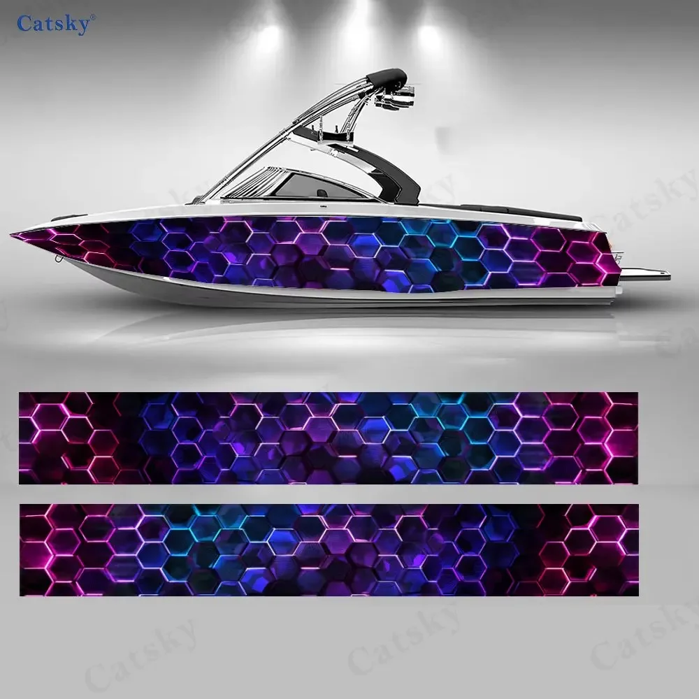 Iridescent Hexagon Boat Stickers, PVC Waterproof Durable Vinyl Wrap Decals for Fishing Boats, Durable and Stylish Design