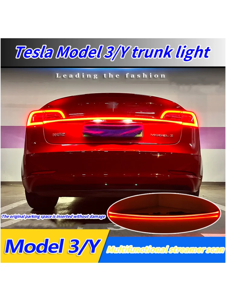 For Tesla Car Model Y 3 Through Taillight Dynamic Tail Rear Light Strip Upgrade And Modification Decoration M3 Y Upgrades y3