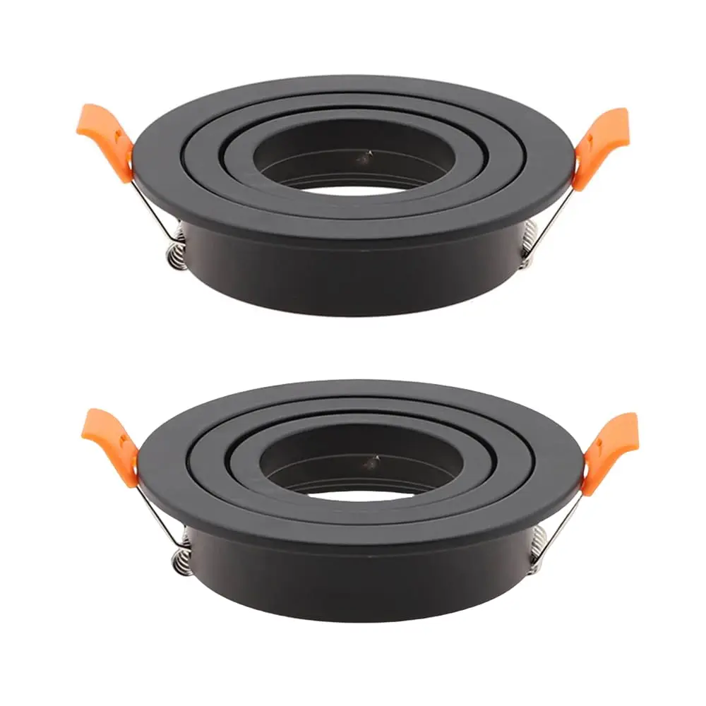 2 Pieces Round (Black) (3.6 in), GU10 Downlight housing, Inlaid Socket Ceiling Light Frame for /MR16 Bulb Frame, 75mm Aperture