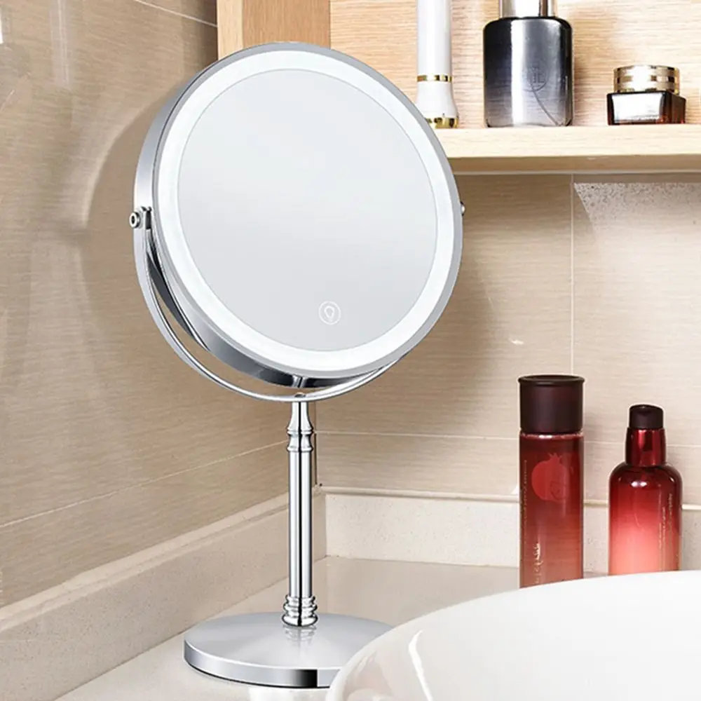 Miroir de maquillage Double face avec lumière LED, miroir cosmétique de forme ronde de 8 pouces, miroir grossissant de bureau 10X pour la maison