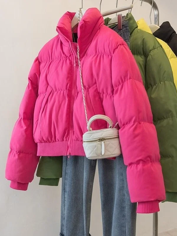 

plus Size Women's ort Thiened Cotton Jaet Stand Collar Warm Winter Coat Korean Sle Long Sve Loose Fit Faionable