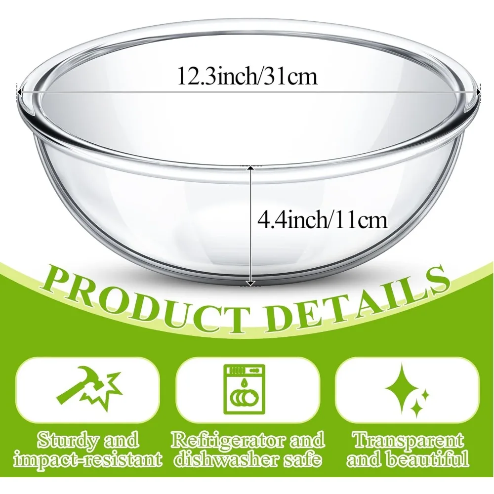 

6.5 Qt Extra Large Clear Glass Mixing Bowl for Sourdough Bread Making, Kitchen Salad Cooking Storage Dishwasher Safe