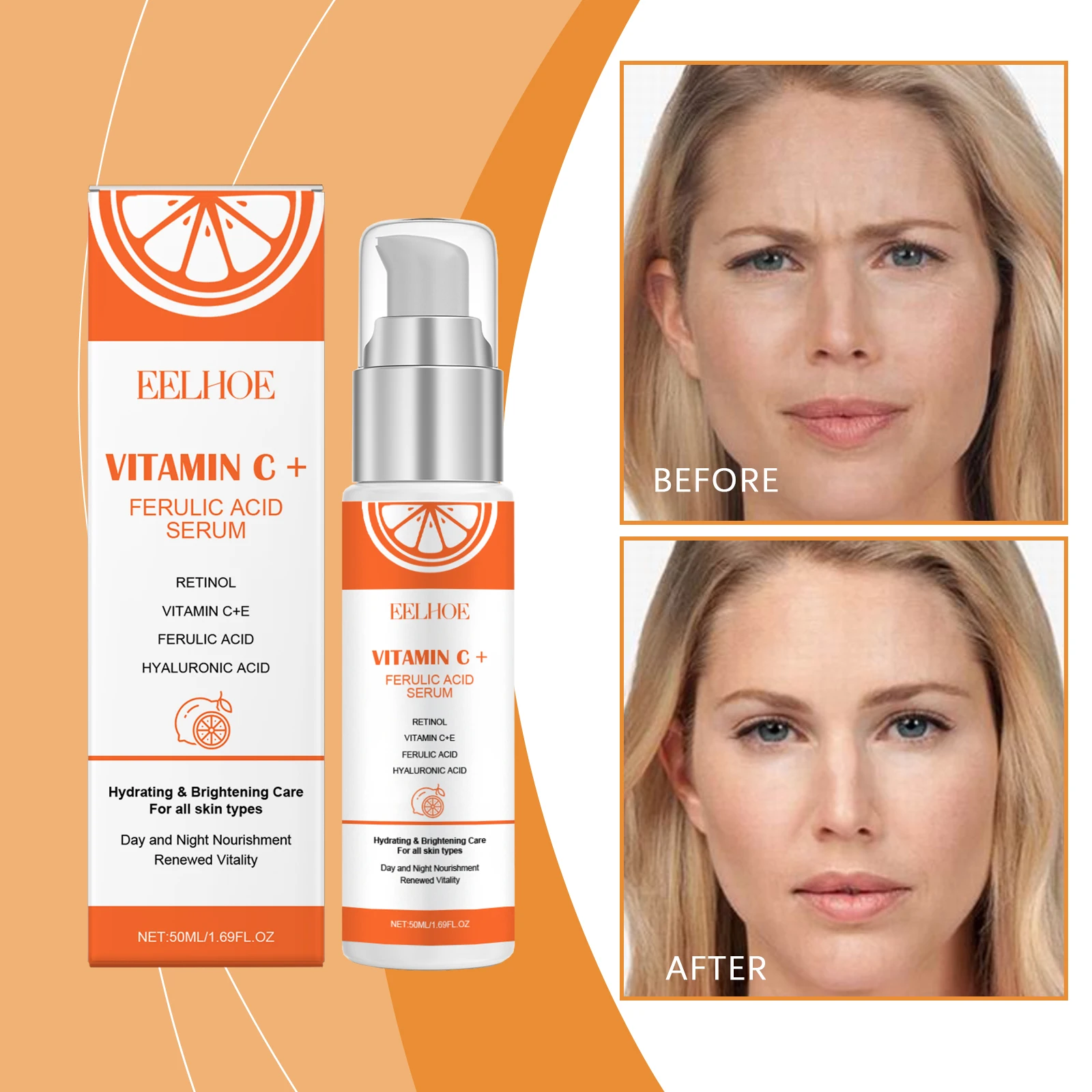 Essence pour le visage à la vitamine C, hydratante et hydratante, embellissement de la peau des pores fins, essence éclaircissante pour le visage
