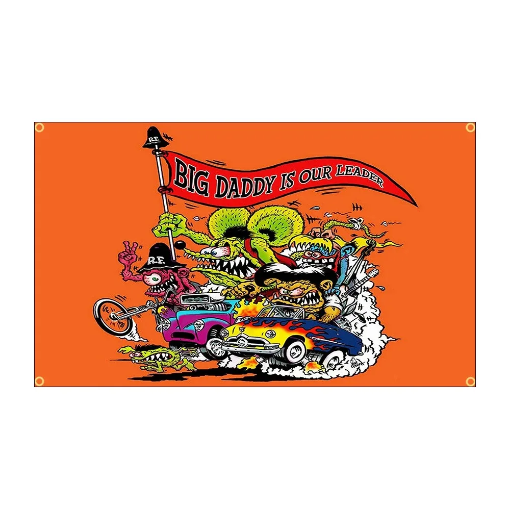 Rats Finks Choppers Flag Banner, Polyester Printed,  Car Poster Decorative Bunting for Auto Enthusiasts
