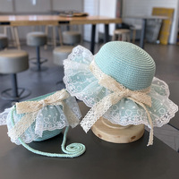 Baby Straw Hat With Handbag Flower Lace Breathable Beach Hat Bags Kids Hat Boy Girls Floral Sun Visor соломенная шляпа