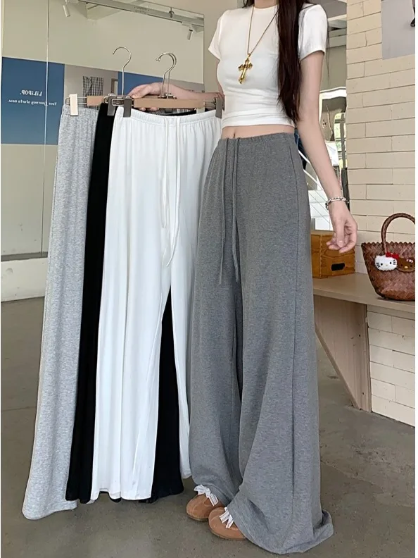 High Waist Knitted Loose Casual Pants Women's Spring 2026 New Style Floor-Length Drapey Straight Leg Trousers