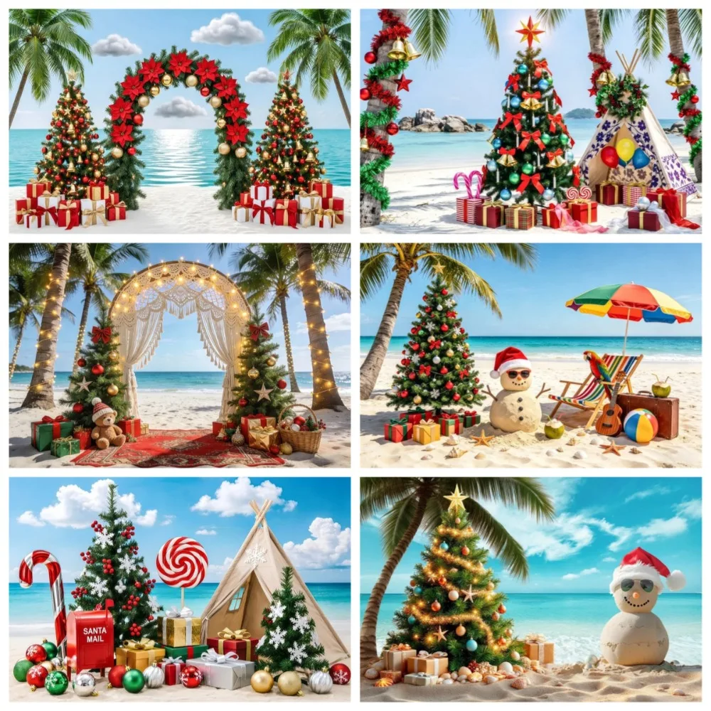 

Summer Beach Music Seaside Gift Christmas Tree Theme Banner Background, Birthday Party, Home Decoration Photography Background