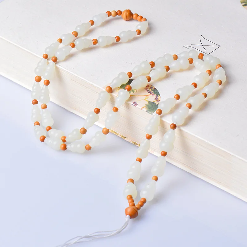 

Fine Jewelry Natural Hetian Nephrite Jade White Jade Gourd Necklace For Men And Women