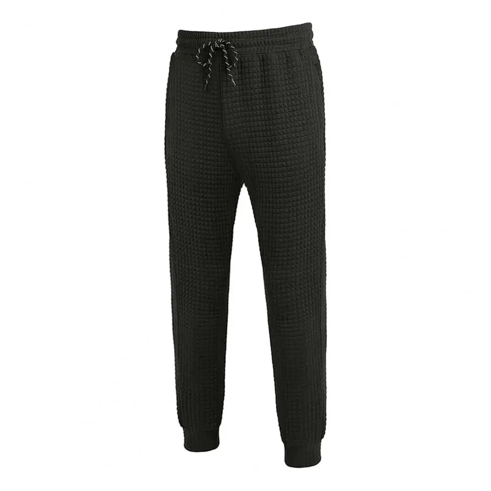 Pantalones de chándal transpirables con textura de gofre para hombre, pantalones de chándal con cordón, bolsillos de cintura elástica, informales, suaves, primavera y otoño