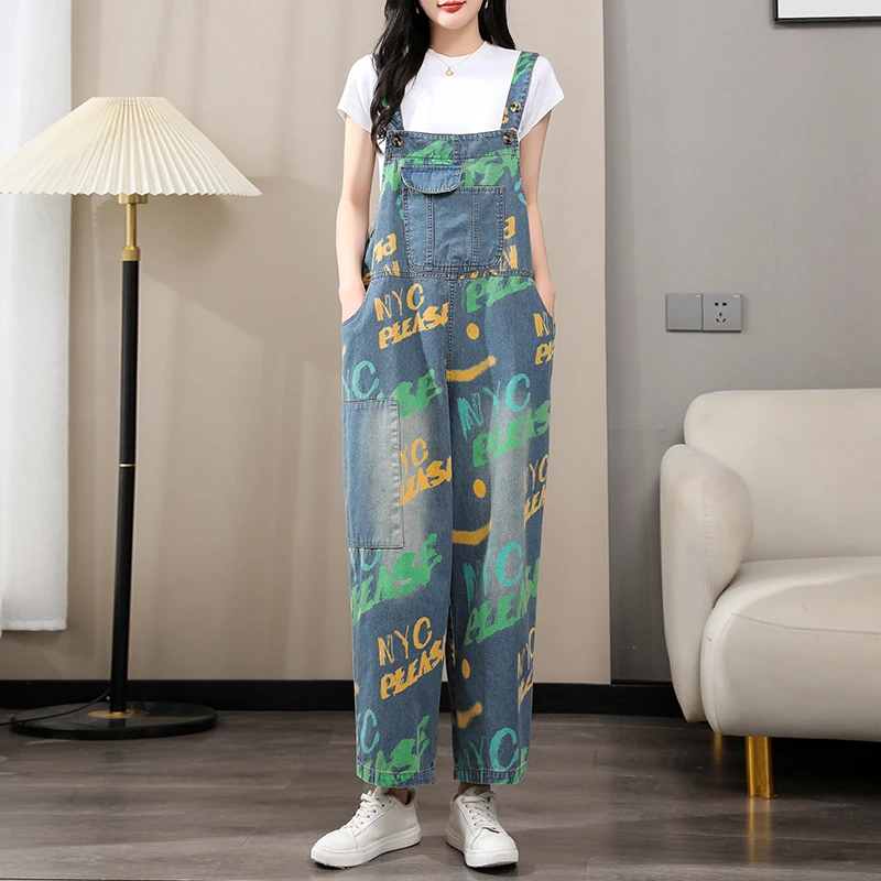 

Summer Girls Printing Denim Pants Loose Jumpsuits Design