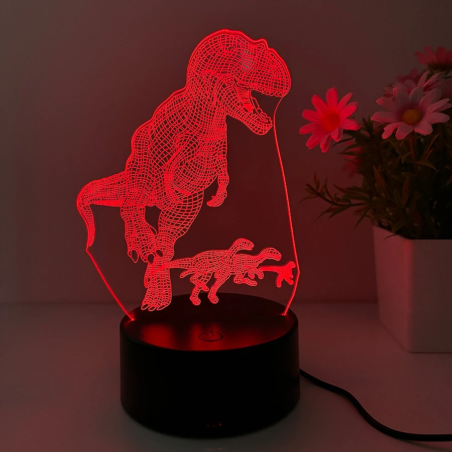 Comfortable 3D dinosaur nightlight, room fit,4 modes and timing features,7 color variations,LED illusion nightlight Dinosaur gif