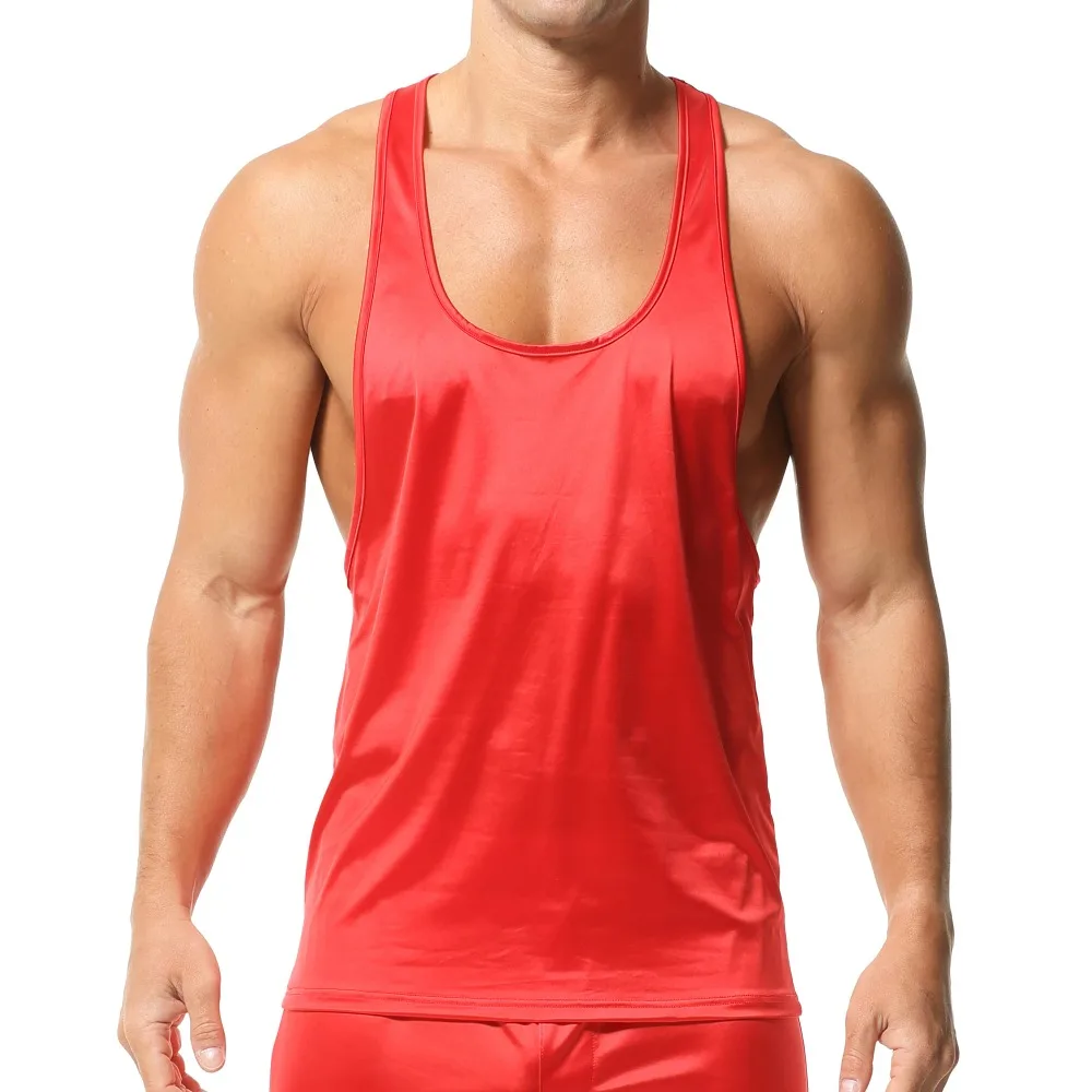 Summer Glossy Men's Vest Loose Male Sleeveless T-shirts Casual Sport Fitness Bodybuilding Tank Tops Daily Basic Home Undershirts