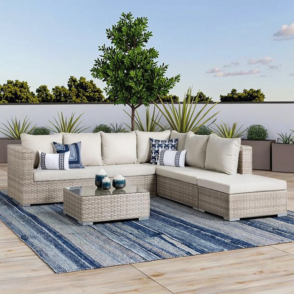 

Garden Patio Backyard Rattan Sofa Furniture Wricker L Shaped Section Sofa Set with Table Cheap Wholesale Outdoor 7pcs