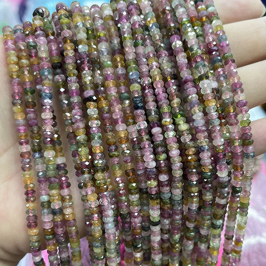 

Natural Color Tourmaline Disc Bead Small Section Faceted Loose Spacer for Jewelry Making DIY Necklace Bracelet 15''2.2x4.5mm