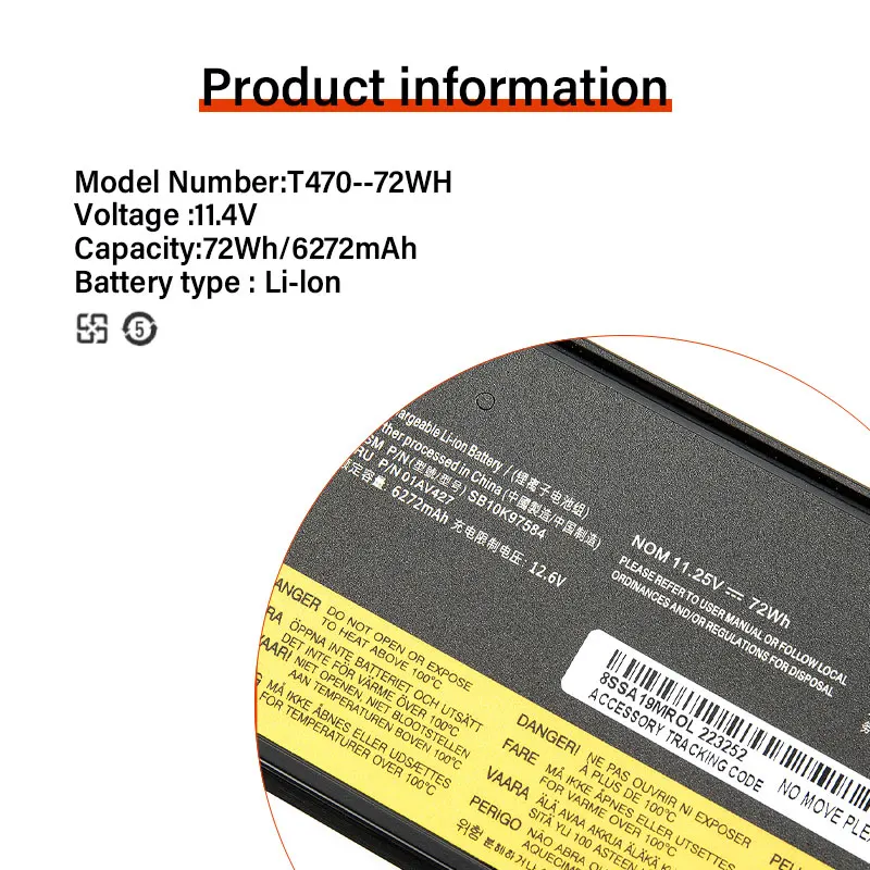 10.8V 72Wh New Original Laptop Battery for Lenovo ThinkPad T470 T570 P51S 01AV427 01AV426 61++