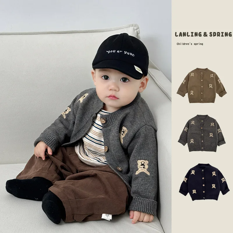 Autumn Boys Knitted Cardigan Set Trendy Outfit Fashionable Toddler Two-Piece T Shirts and Pants Sweater Jacket for Toddler Boys