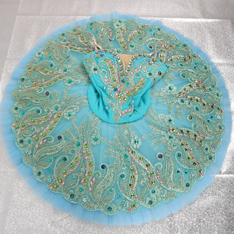 Turquoise Classical Ballet Tutu professional Aqua Blue Queen shiny sleeping beauty Variation Costume for girls 11 layers tulle