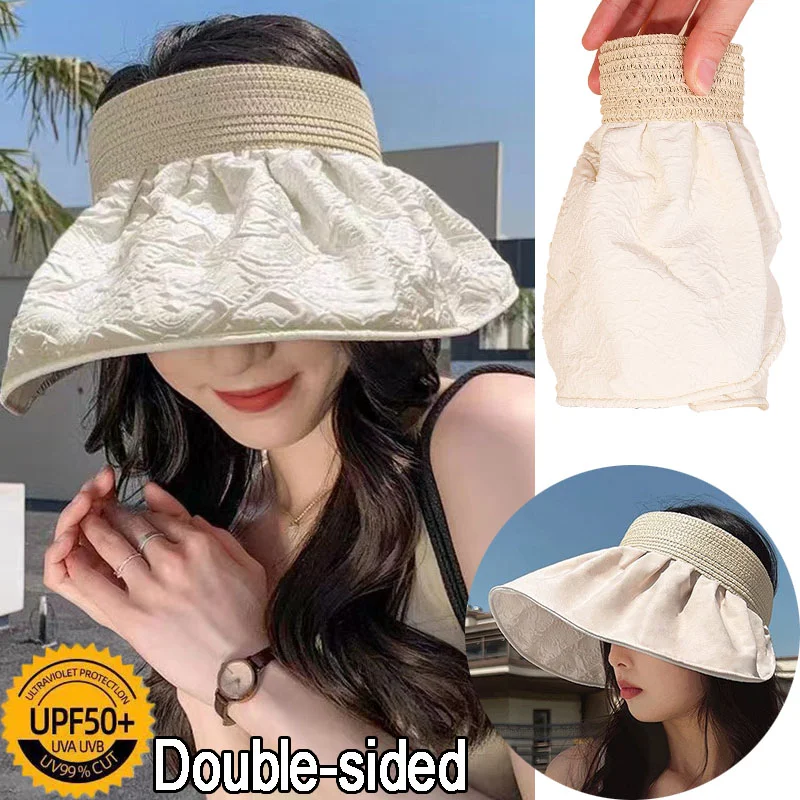 Double Sided Bamboo Hat Conch Shape Foldable Summer Women's Empty Top Hats Outdoors Beach Sunshade Fisherman Cap Sun Hat Travel