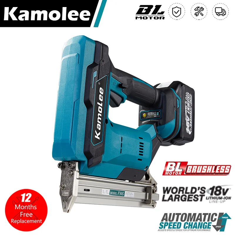 

Kamolee Brushless 1022J Electric Concrete Nail Gun F30 Stapler Nailer Woodworking Lithium Battery For Makita