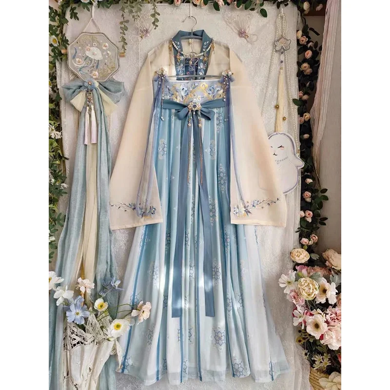 Hanfu Dress Women Ancient Chinese Traditional Embroidery Hanfu Female Fairy Cosplay Costume Summer Dress Blue Hanfu For Women