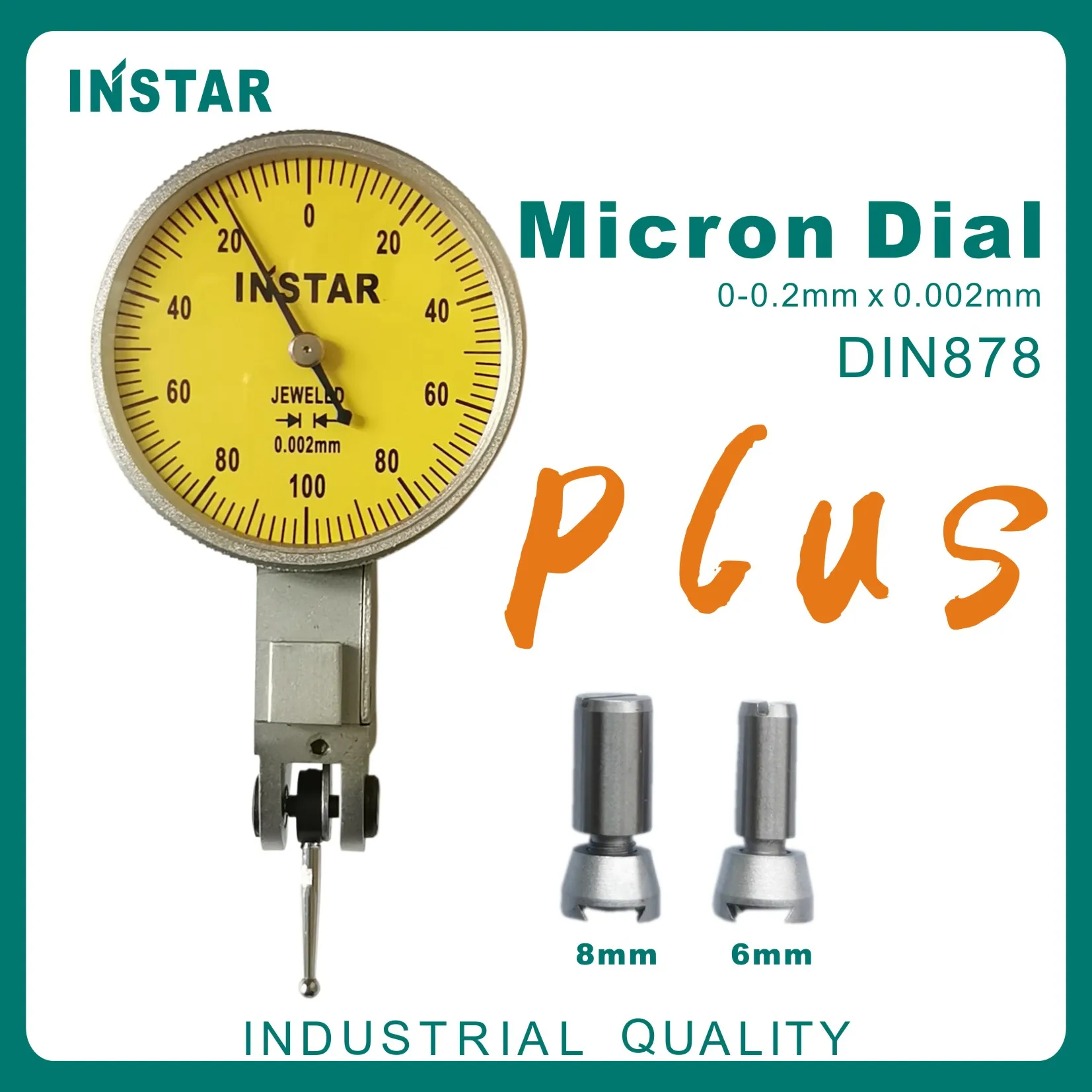 INSTAR Plus Micron Dial Test Indicator 0-0.2mm x 0.002mm Dial Gage Vertical Dial Gage DIN878 Industrial Quality