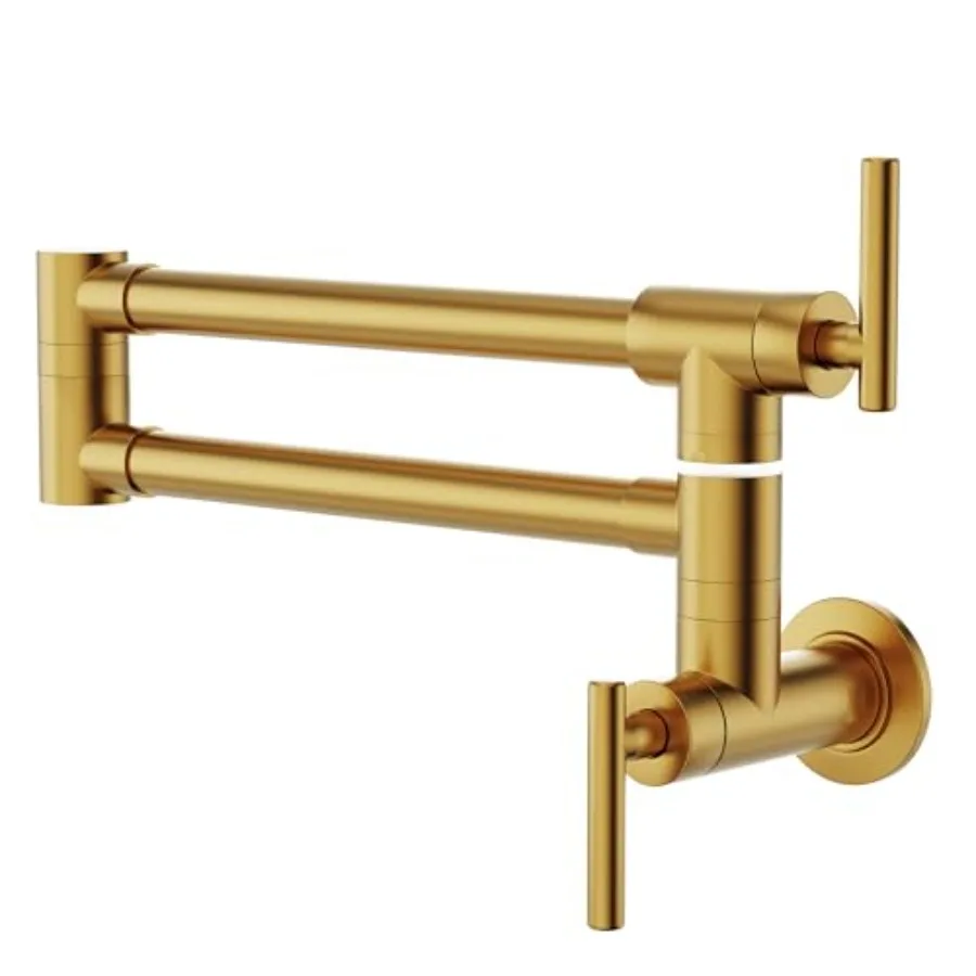 

Gold Commercial Wall Mount Pot Filler Faucet with Folding Double Joint Swing Arm Rotatable Design for Kitchen Island Use High-P