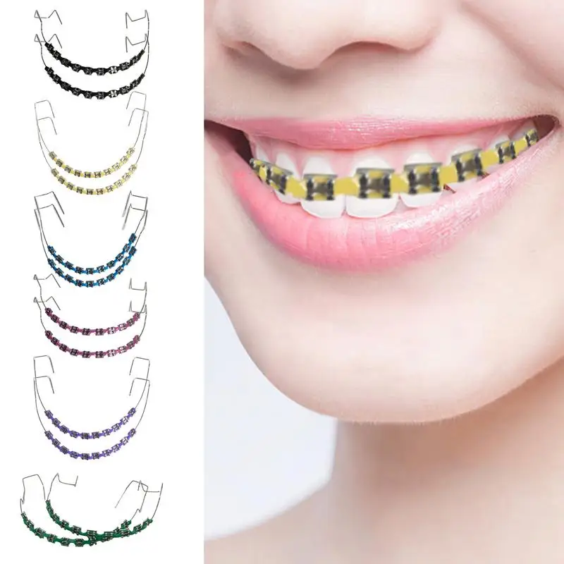 

1 Pair Temporary Tooth Decoration With Metal Wires Multicolour Metal Bracket Orthodontic Ligature Ties Dentist Material
