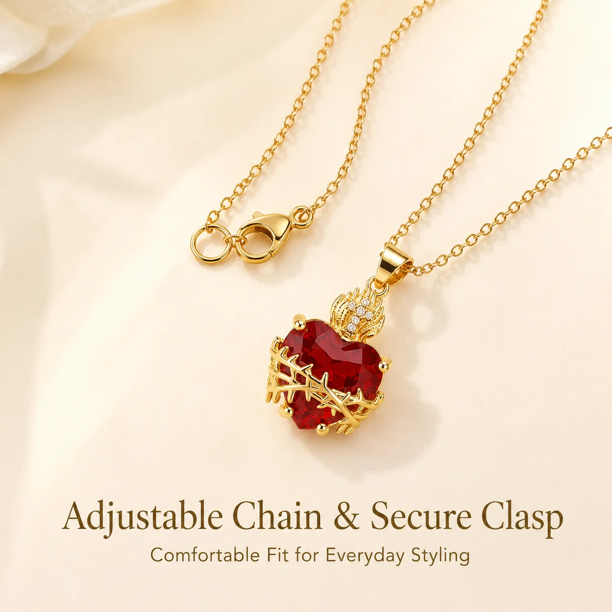 Trendy Jesus Sacred Heart Necklace for Women Red Zircon Pendant Gold Color Chain Christian Jewelry Party Gift Fashion Choker